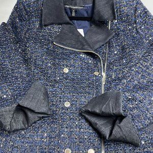 Women's White House Black Market navy tweed blazer w dark denim accents, size 18
